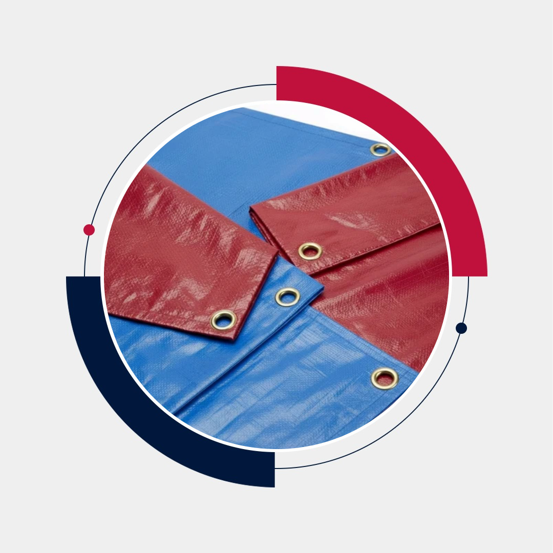 PVC tarpaulin Oman: red and blue sheets with eyelets